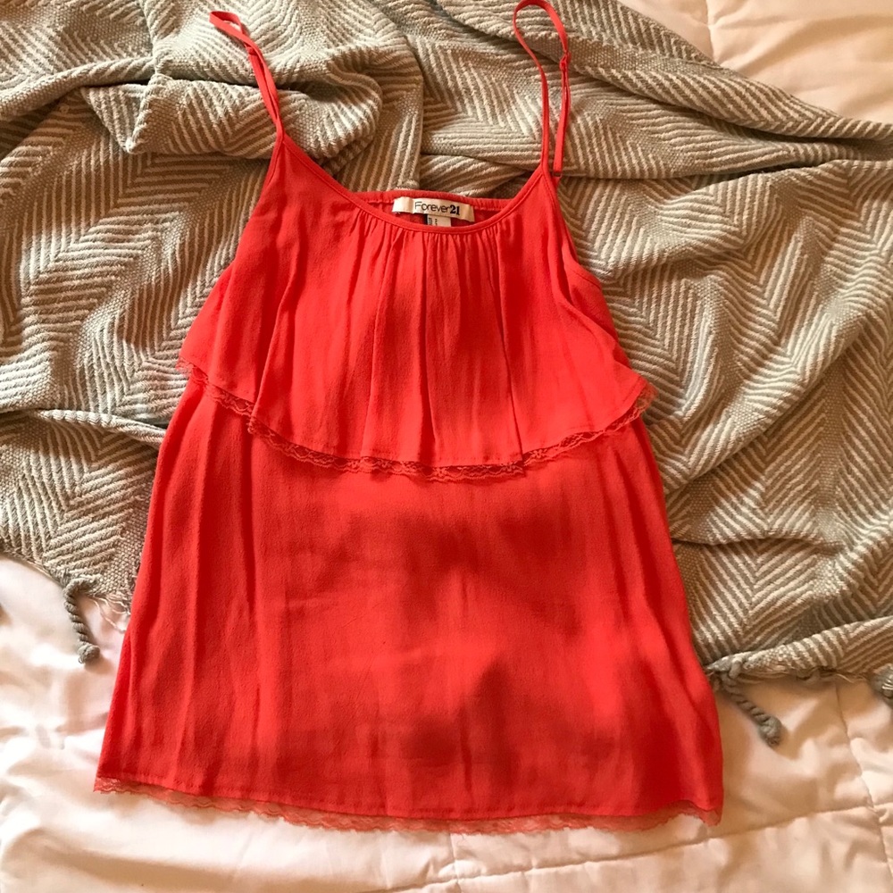 burnt orange tank with lace detail